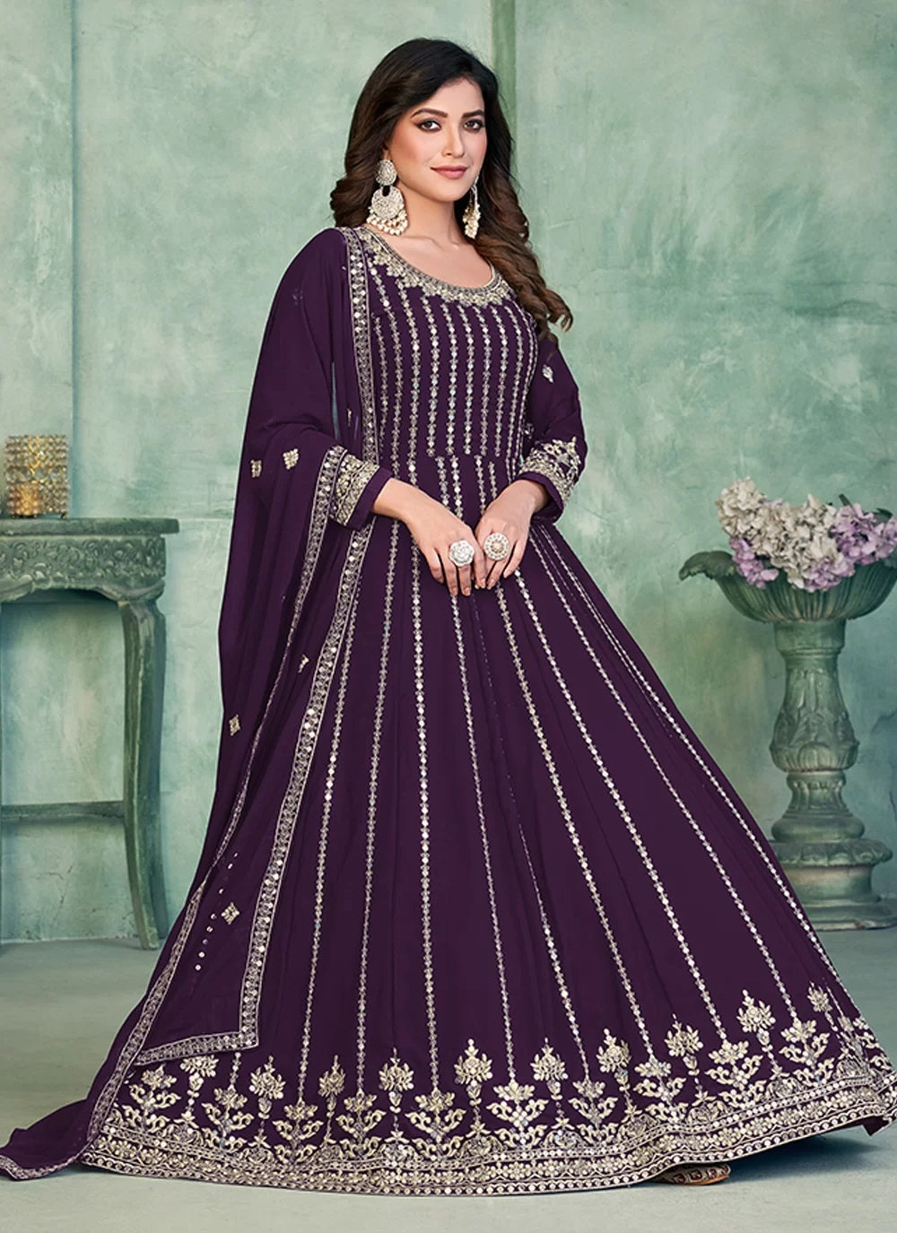 Purple Faux Georgette Indian Anarkali