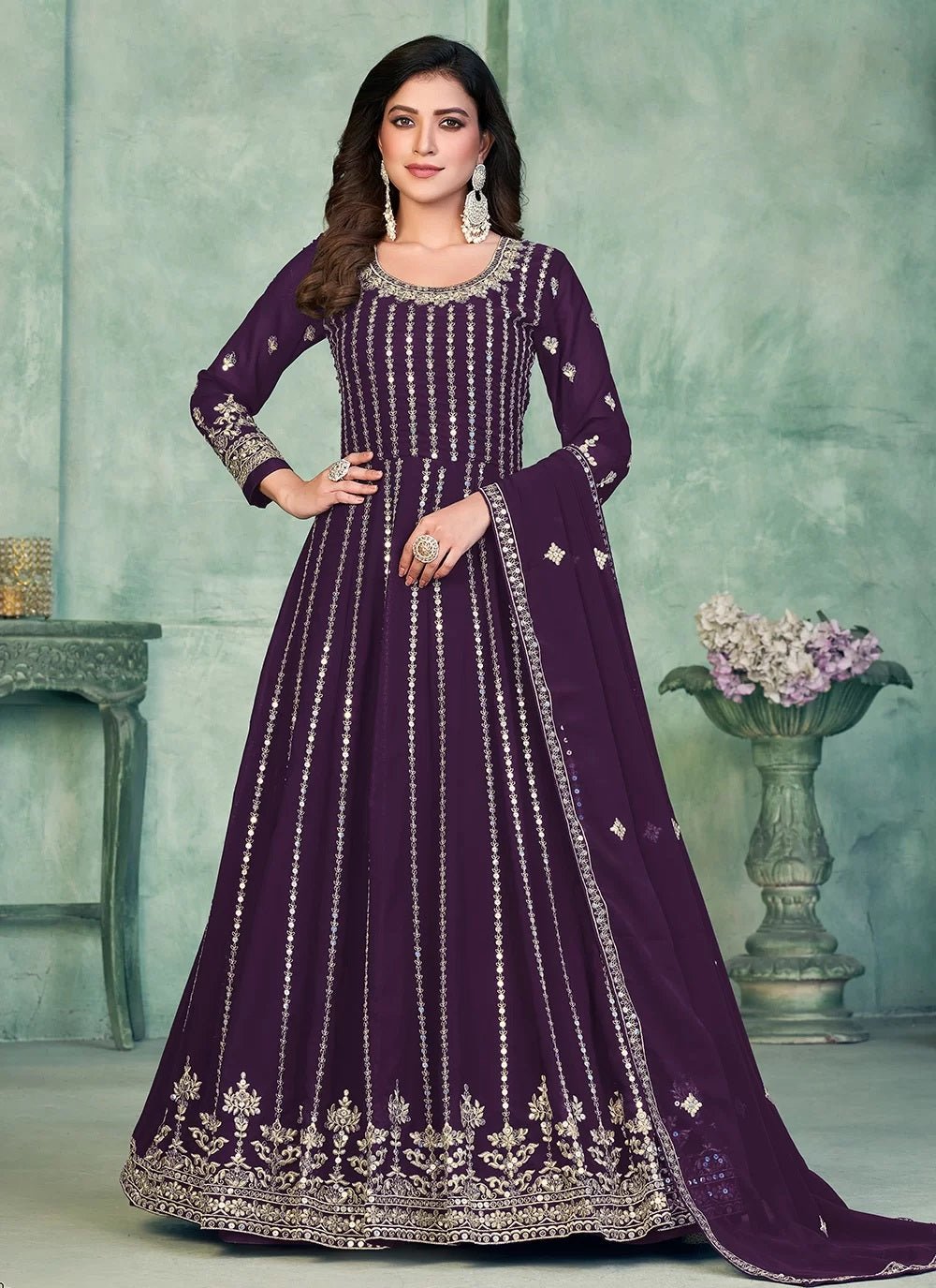 Purple Faux Georgette Indian Anarkali