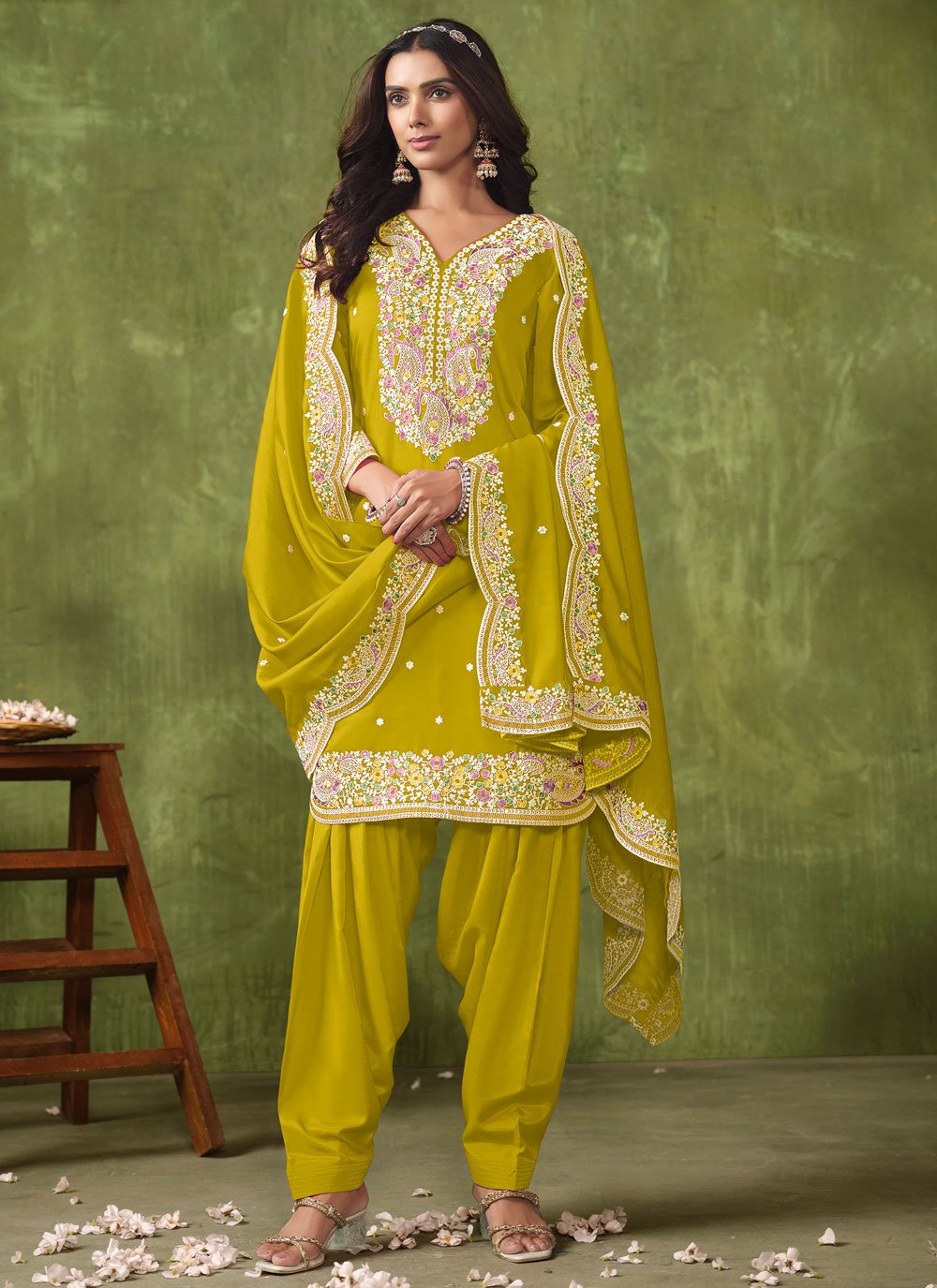 Green Chanderi Indian Patiyala Suit