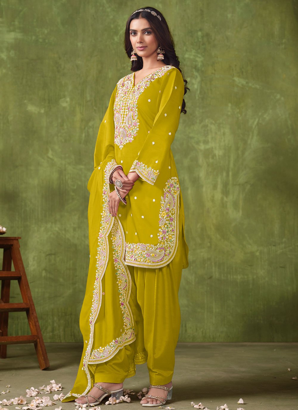 Green Chanderi Indian Patiyala Suit