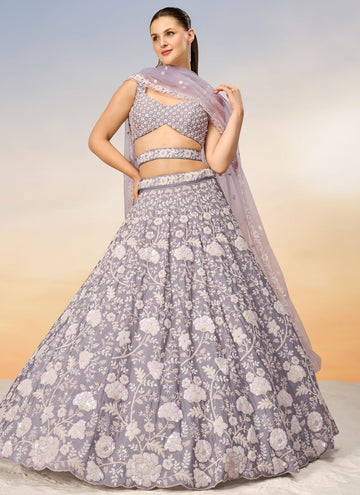 Mauve Poly Georgette Engagement Indian Lehenga with Net Dupatta