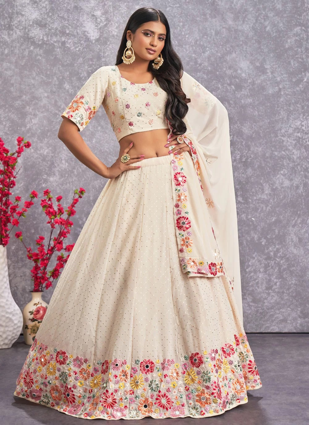 Amazing Off-White Bridal Lehenga Indian Pakistani Designer Wedding Lehenga