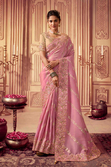 Graceful Zari Embroidery Indian Designer Saree