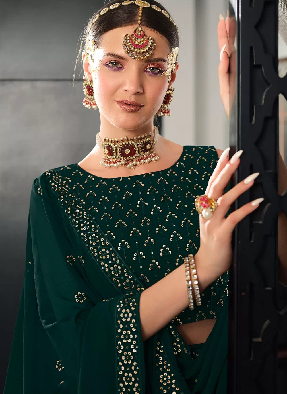 Green Bridal Embroidered Georgette Lehenga