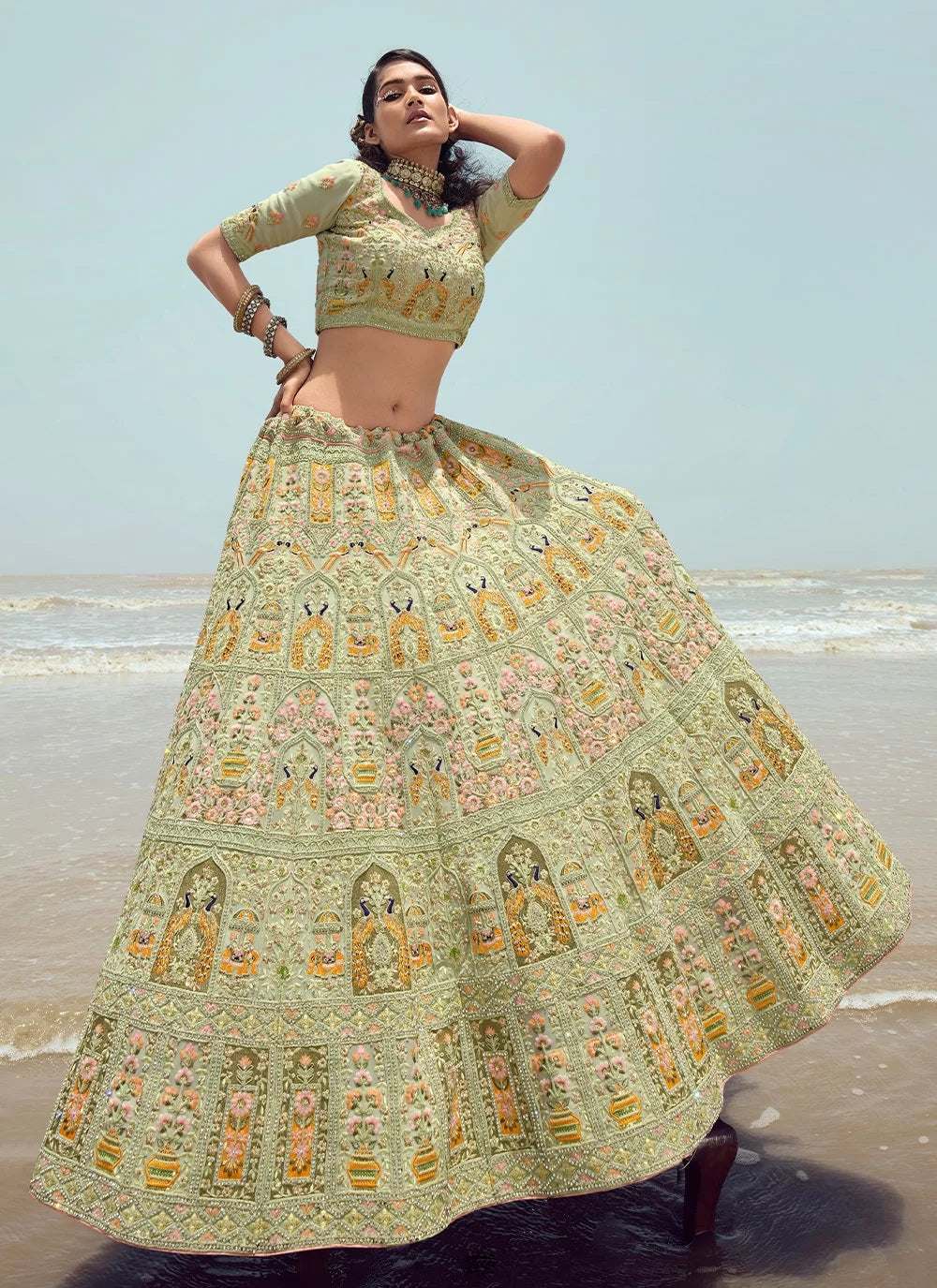 Green Dori Work Embroidered Lehenga Choli