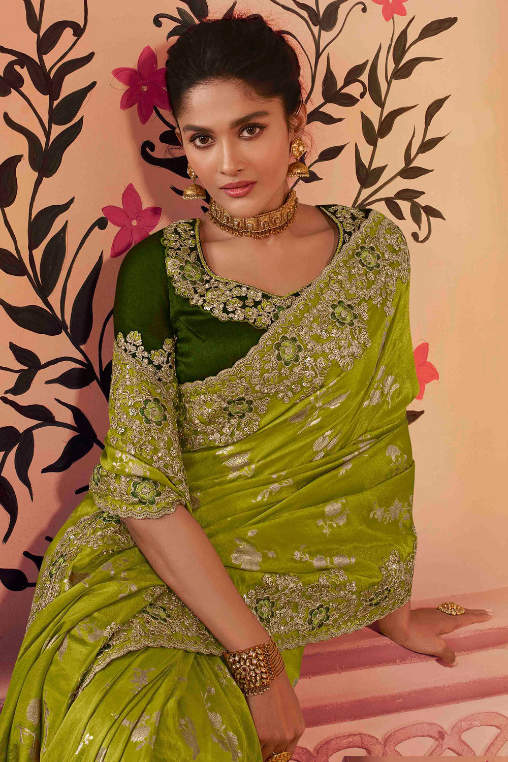 Green Elegant Indian Designer Saree in Viscose with Resham and Zari Work