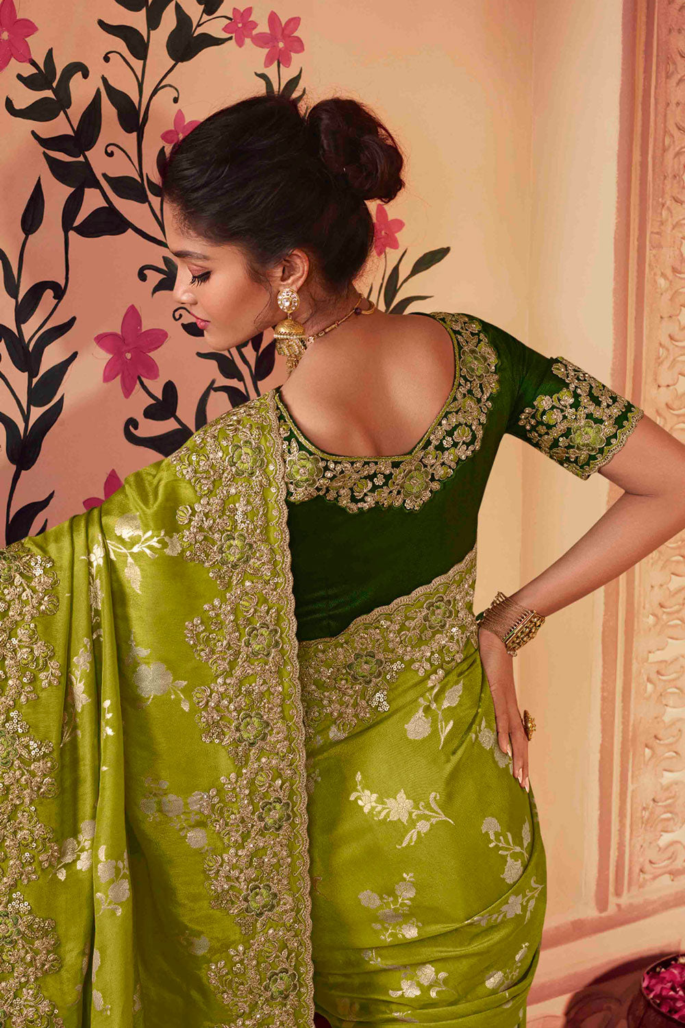 Green Elegant Indian Designer Saree in Viscose with Resham and Zari Work