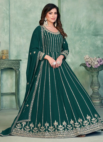 Green Embroidered Anarkali suit