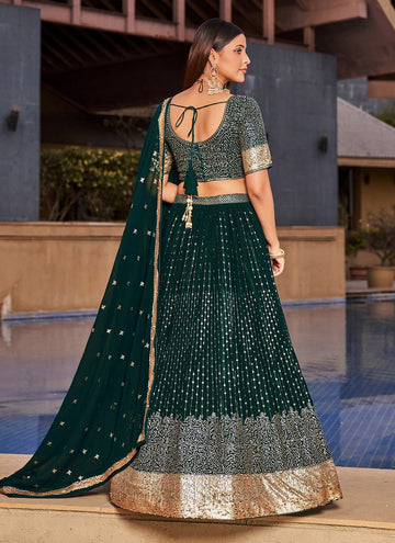 Green Georgette Sequins and Digital Printed Indian Partylook Lehenga