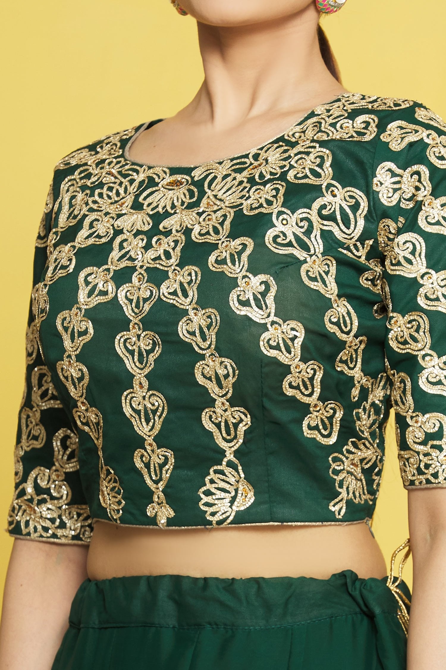 Green Satin Silk Lace Embroidery Lehenga Choli