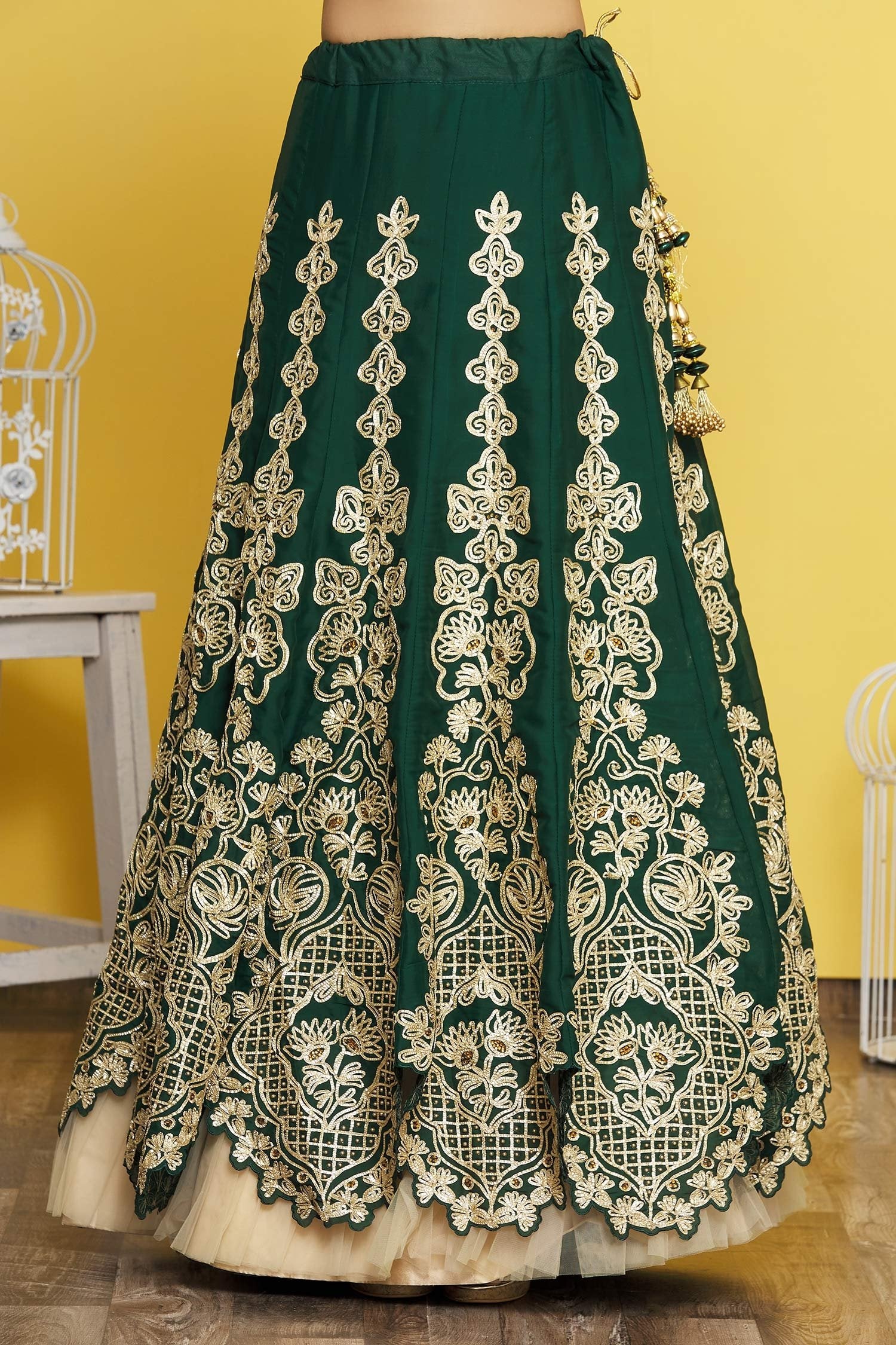 Green Satin Silk Lace Embroidery Lehenga Choli