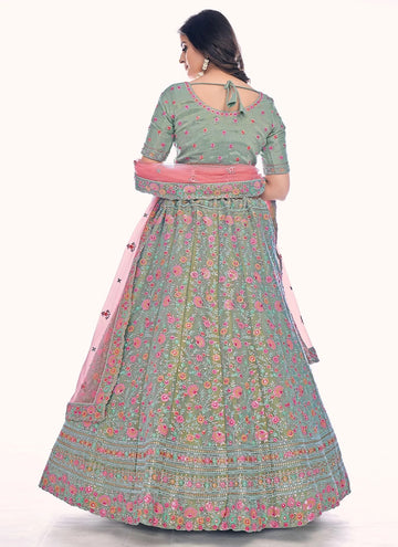 Green Sequins and thread Embroidery work Wedding Lehenga
