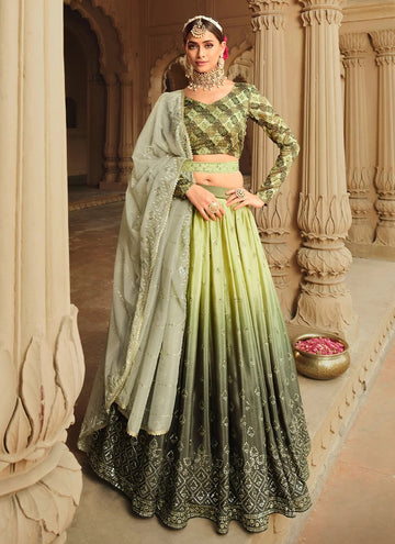 Green Silk Sequins Embroidered Lehenga Choli