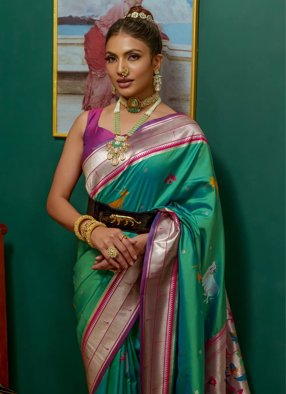 Green Soft Paithani Silk Indian Saree