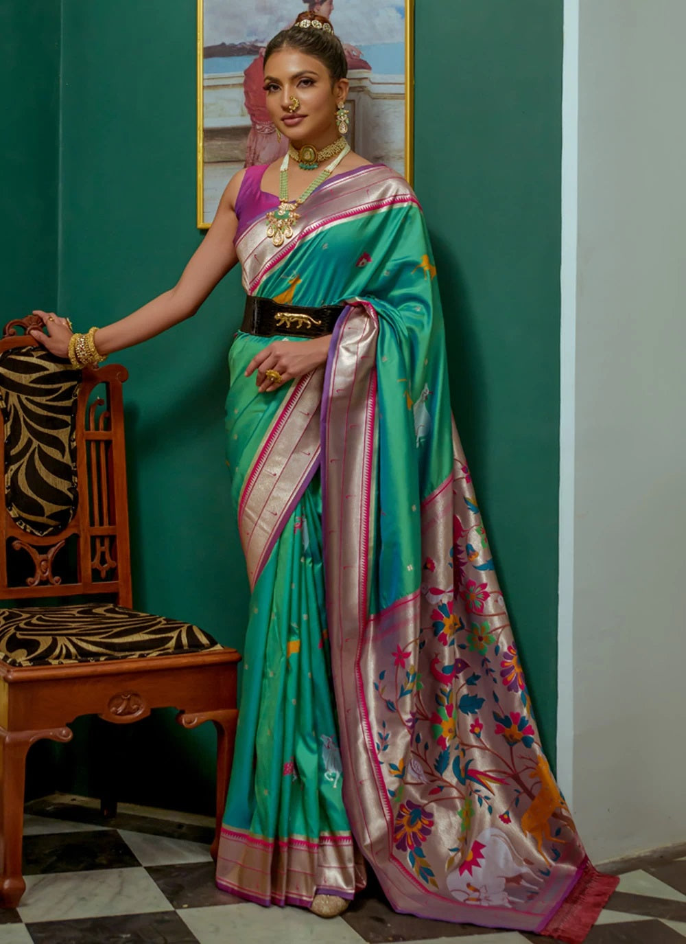 Green Soft Paithani Silk Indian Saree