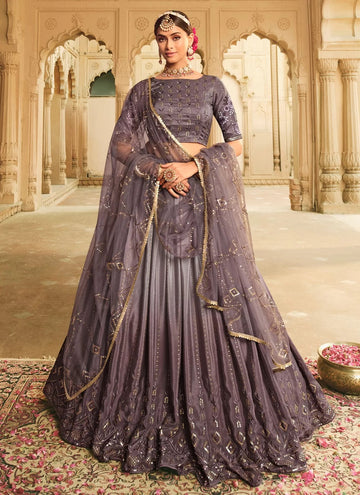 Grey Embroidered Silk Designer Lehenga For Wedding