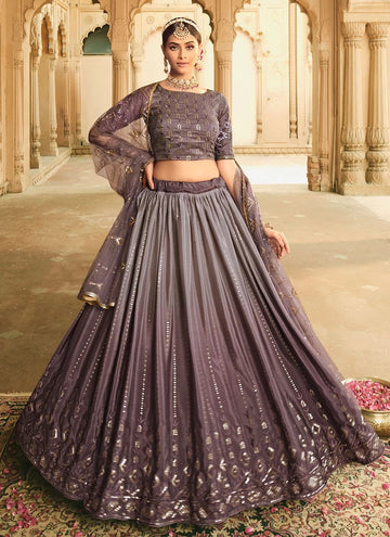 Grey Embroidered Silk Designer Lehenga For Wedding