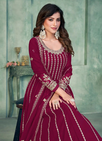 Hot Pink Party Wear Embroidered Anarkali Suit