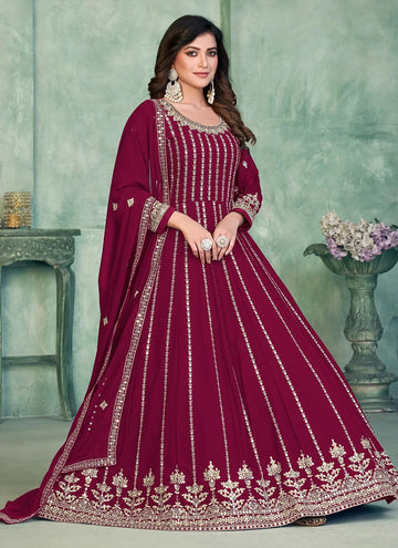 Hot Pink Party Wear Embroidered Anarkali Suit