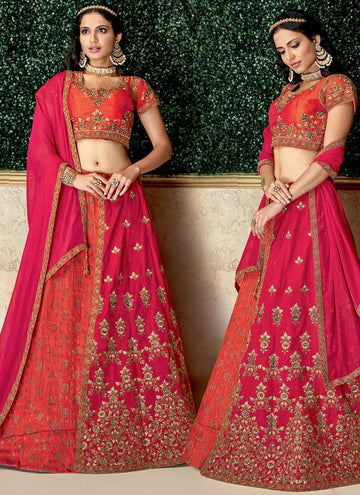 Jacquard Silk Lehenga Choli In Hot Pink