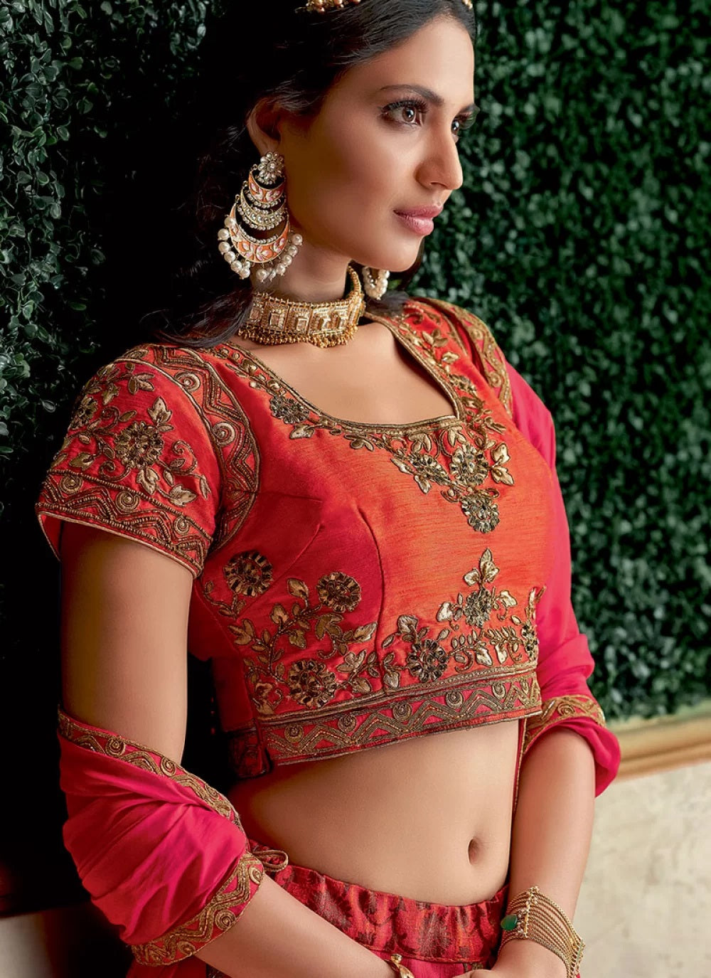 Jacquard Silk Lehenga Choli In Hot Pink