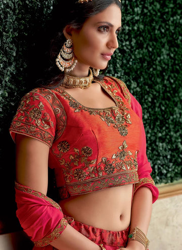 Jacquard Silk Lehenga Choli In Hot Pink