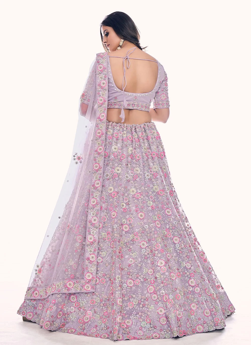 Lavender A line Embroidered Party Wear Lehenga