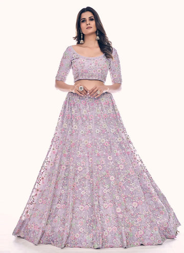 Lavender A line Embroidered Party Wear Lehenga