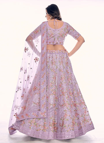 Lavender Dori and Embroidered Net Indian Lehenga Choli