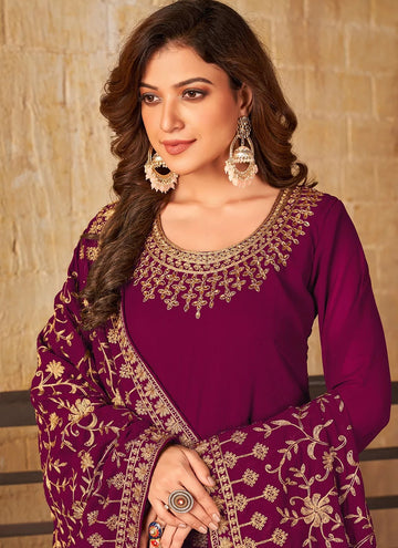 Maroon Faux Georgette Anarkali Salwar Kameez