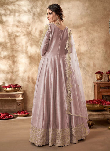 Mauve Embroidered Art Silk Anarkali Salwar Suit