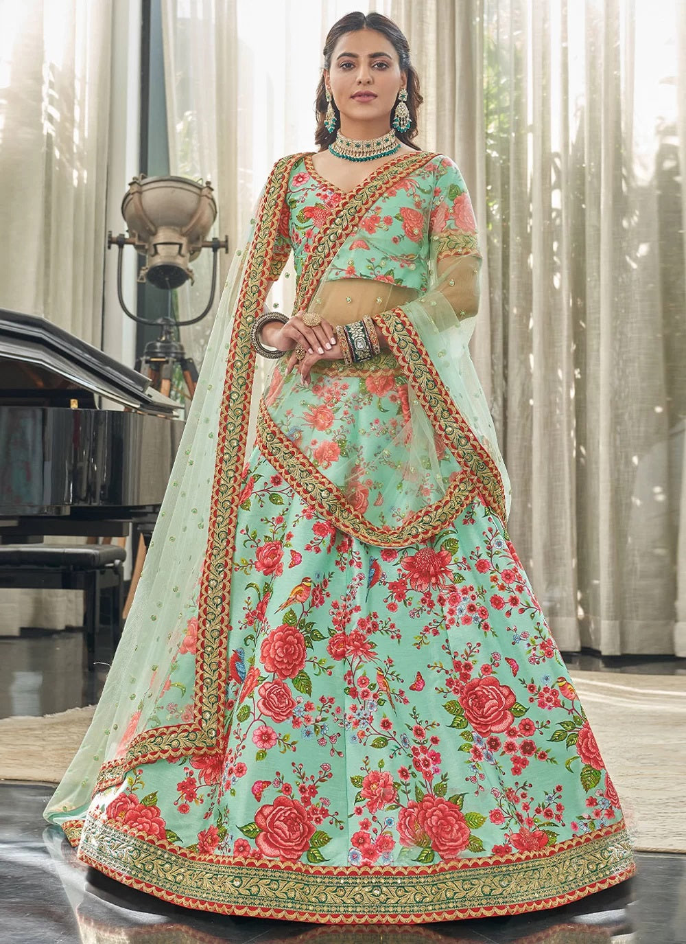 Mehndi Color Art Silk Designer Lehenga