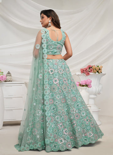 Stunning Sapphire Blue lehenga well crafted floral embellishments