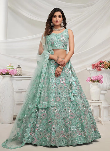 Stunning Sapphire Blue lehenga well crafted floral embellishments