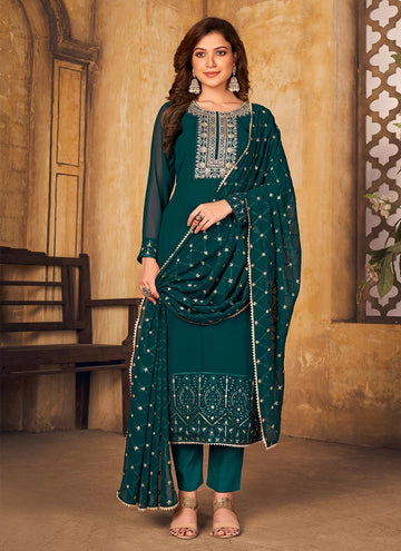 Morpeach Color Faux Georgette Pant Style Suit