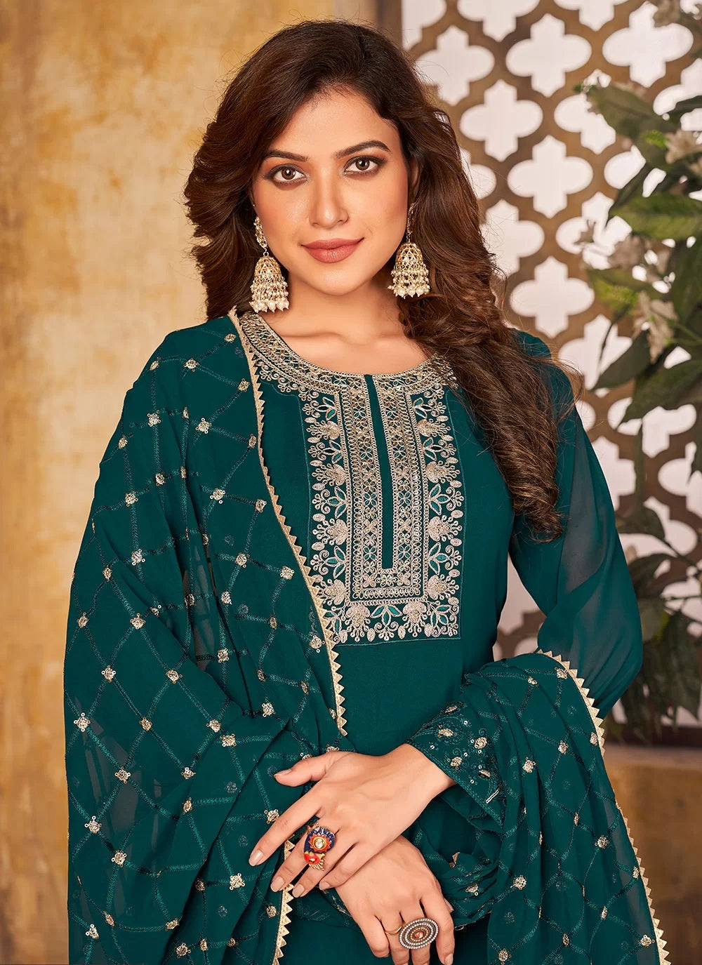 Morpeach Color Faux Georgette Pant Style Suit