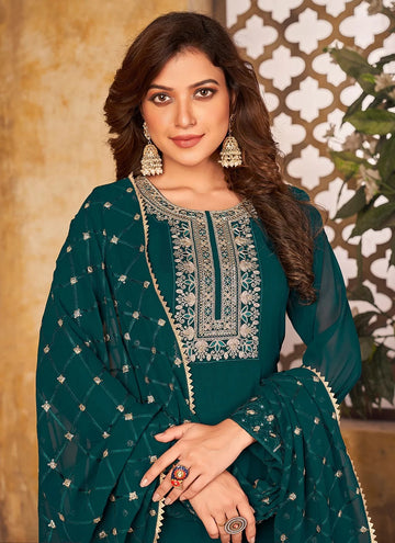 Morpeach Color Faux Georgette Pant Style Suit