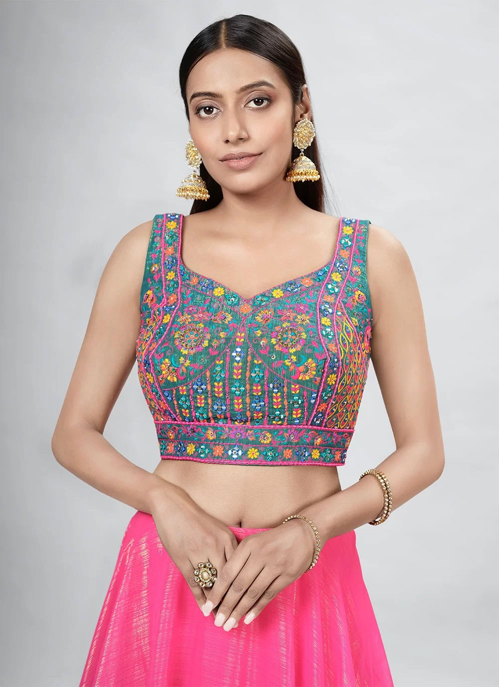 Multicolor Art Silk Hand Work Wedding Lehenga Choli