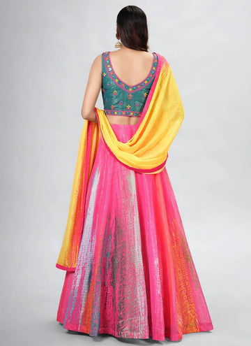 Multicolor Art Silk Hand Work Wedding Lehenga Choli