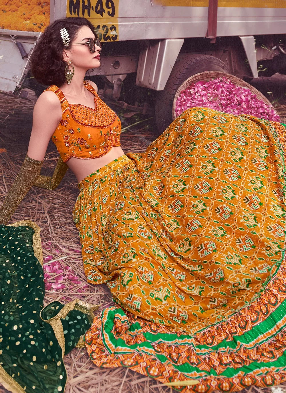 Mustard Hand Work Readymade Lehenga Choli