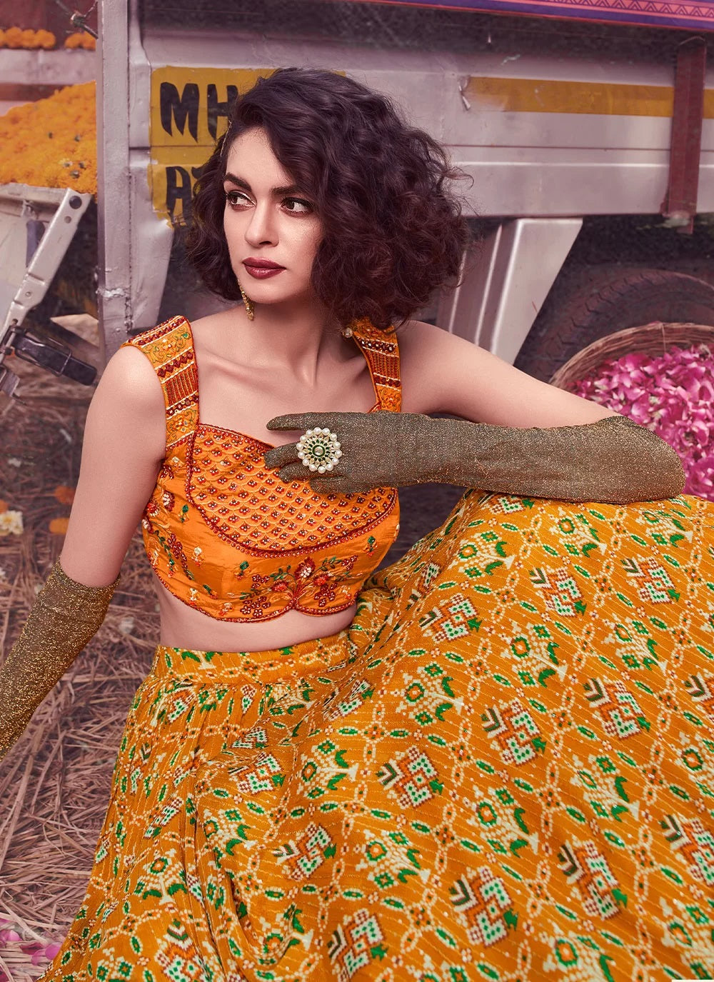 Mustard Hand Work Readymade Lehenga Choli