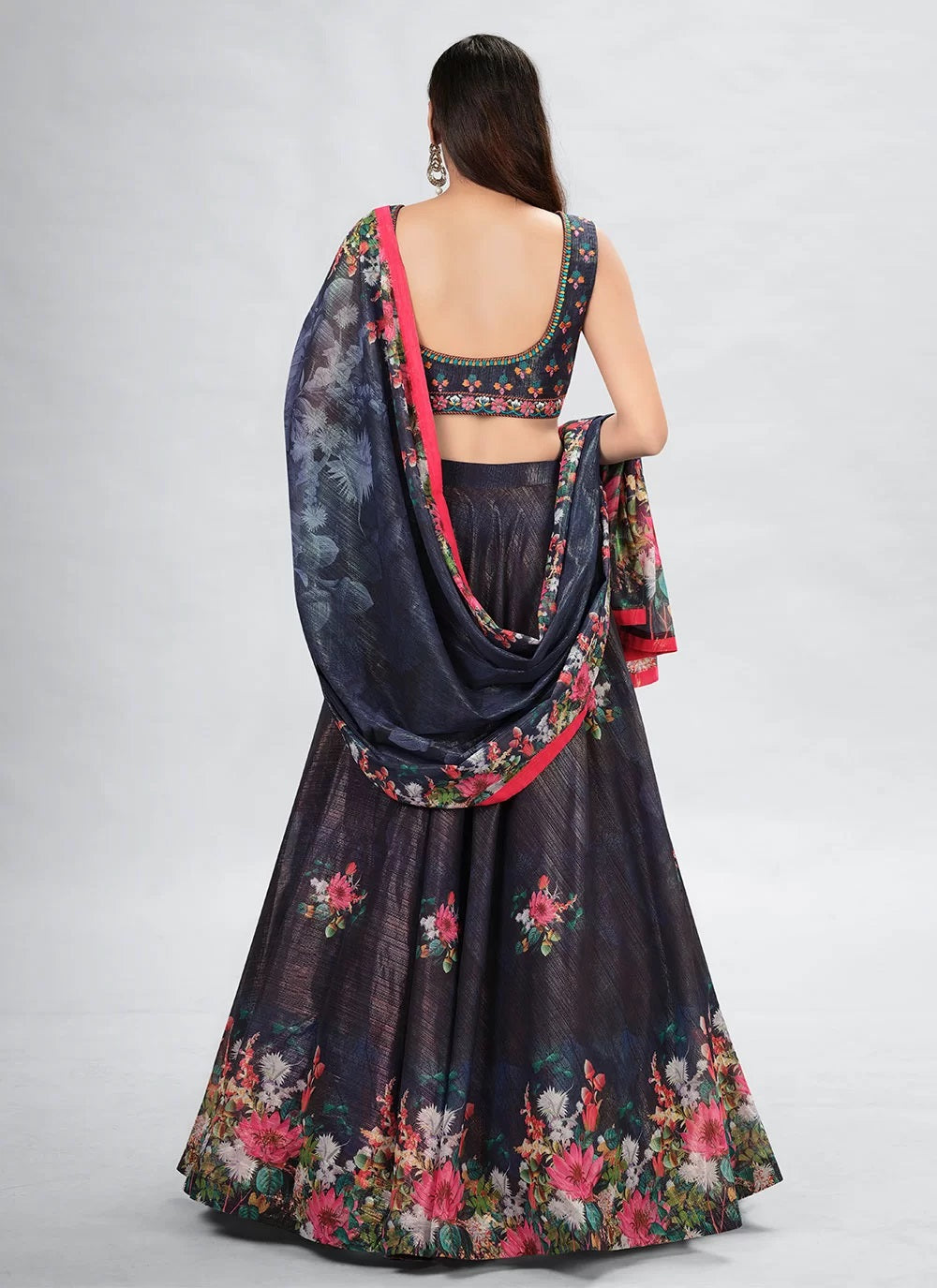 Navy Blue Art Silk Hand Work Lehenga