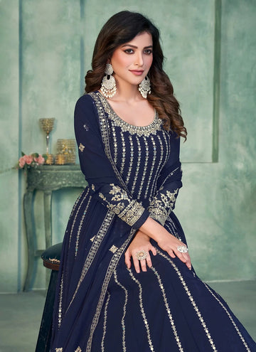 Blue Embroidered Indian Anarkali Suit