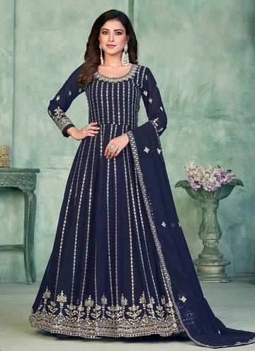 Blue Embroidered Indian Anarkali Suit