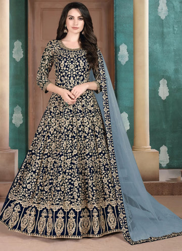 Navy Blue Heavy Embroidered Indian Anarkali Suit