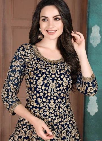 Navy Blue Heavy Embroidered Indian Anarkali Suit