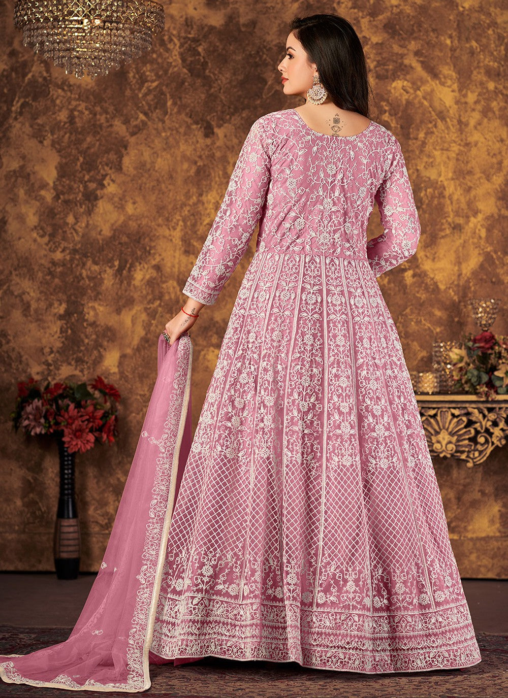 Pink Color Net Cord Indian Salwar Suit