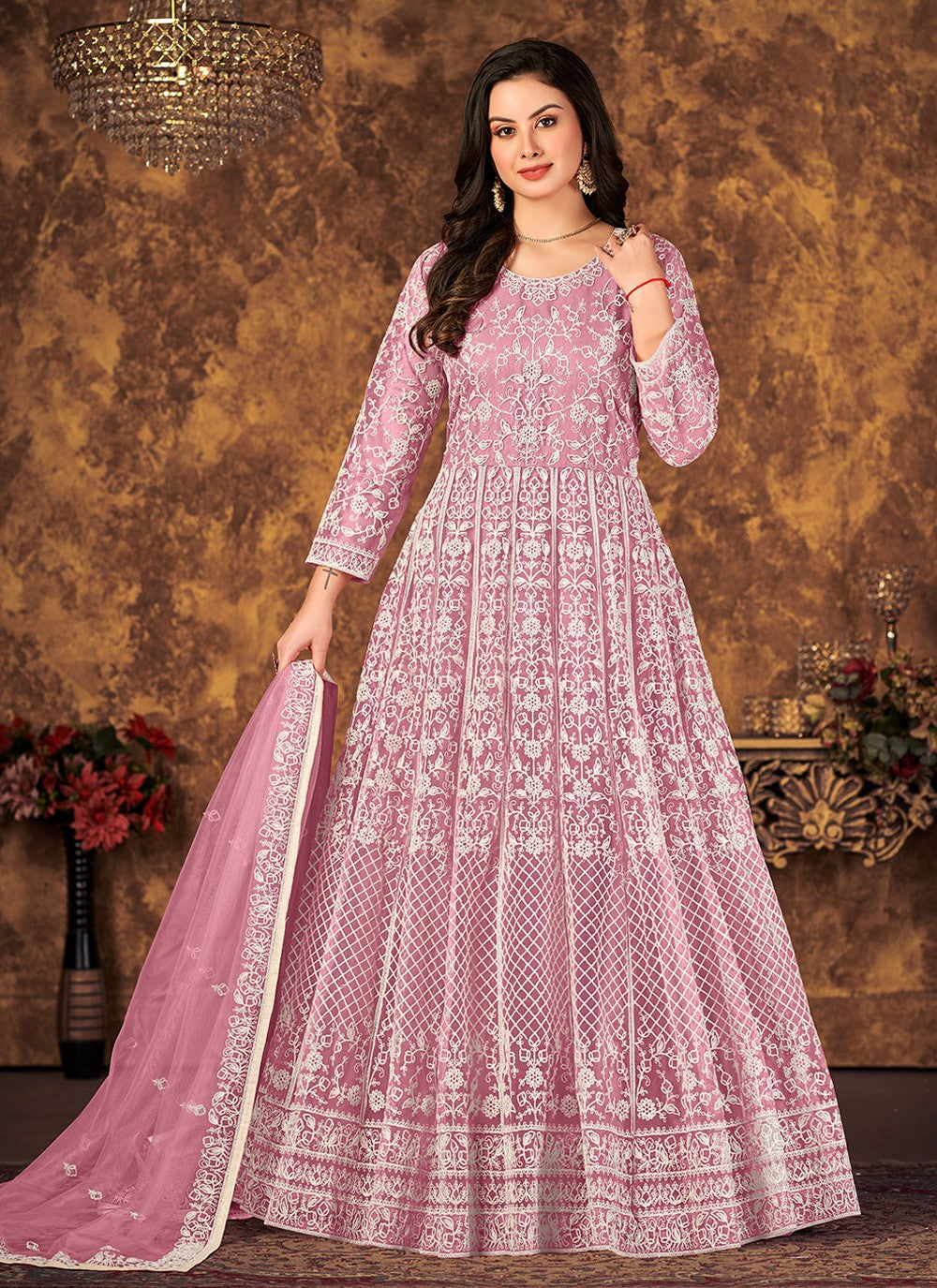 Pink Color Net Cord Indian Salwar Suit