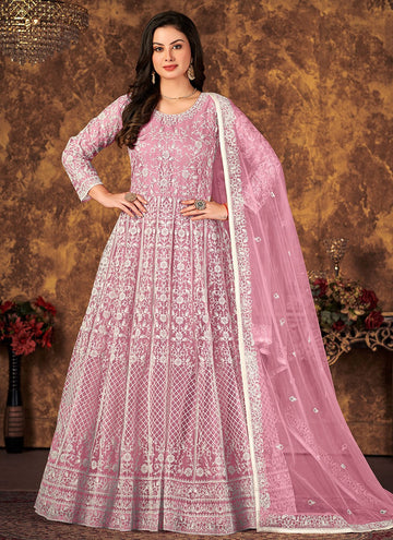 Pink Color Net Cord Indian Salwar Suit