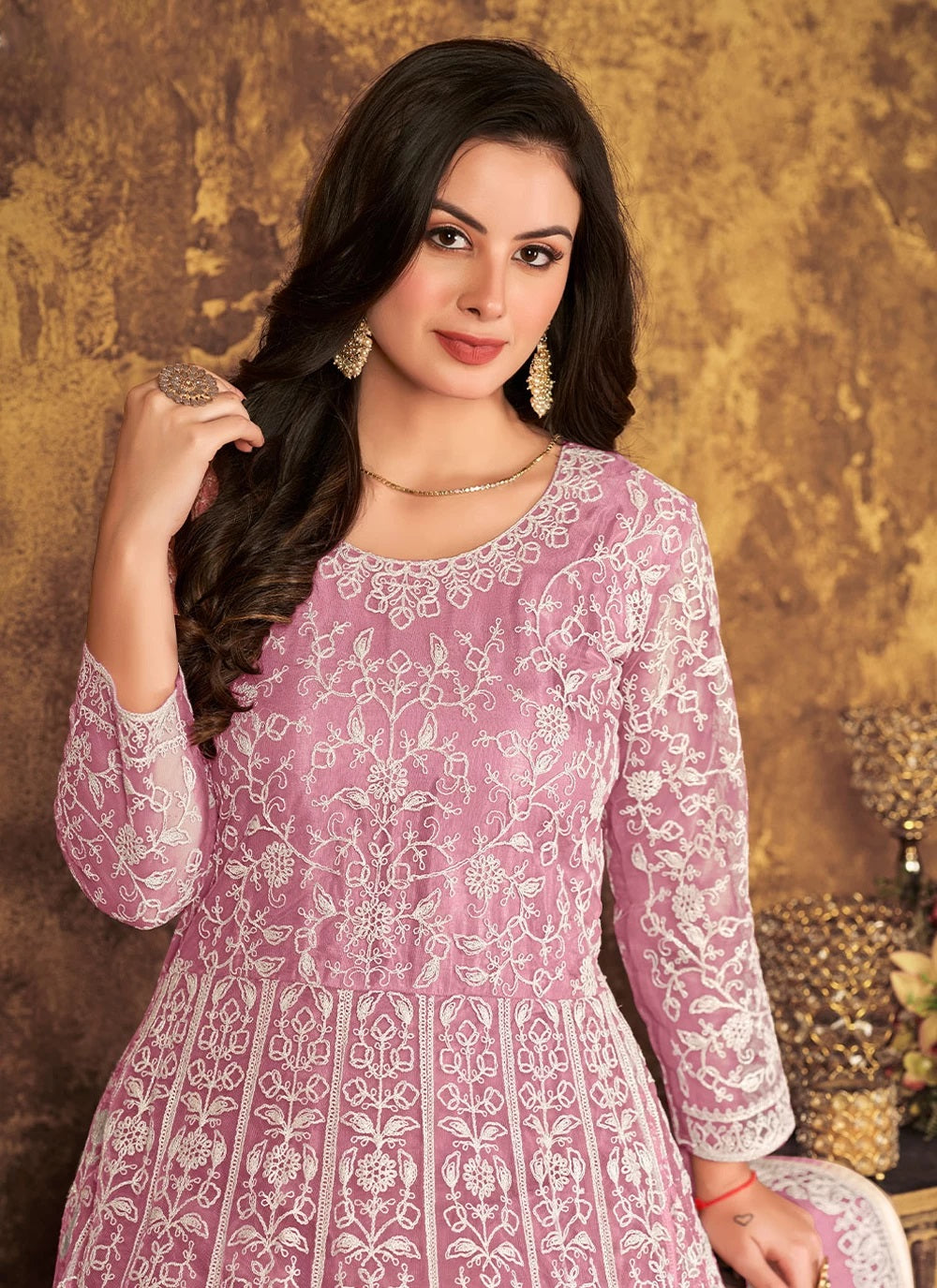 Pink Color Net Cord Indian Salwar Suit